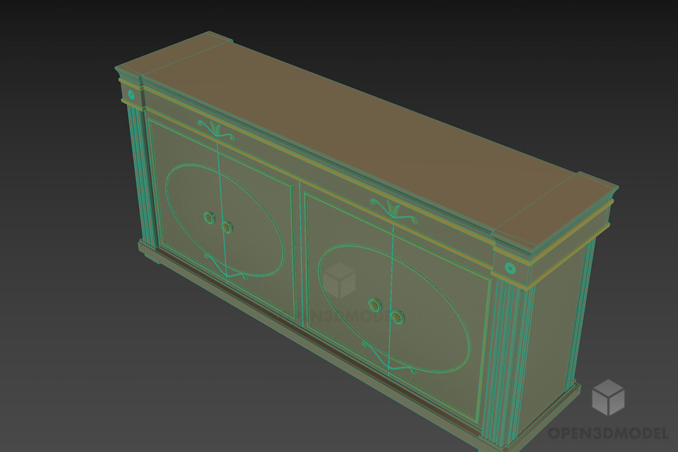 Classic Locker Black Wood With Decorative Line 3d model 2