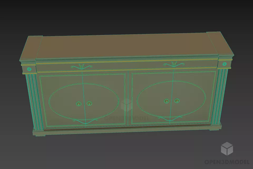 Classic Locker Black Wood With Decorative Line 3d model 3