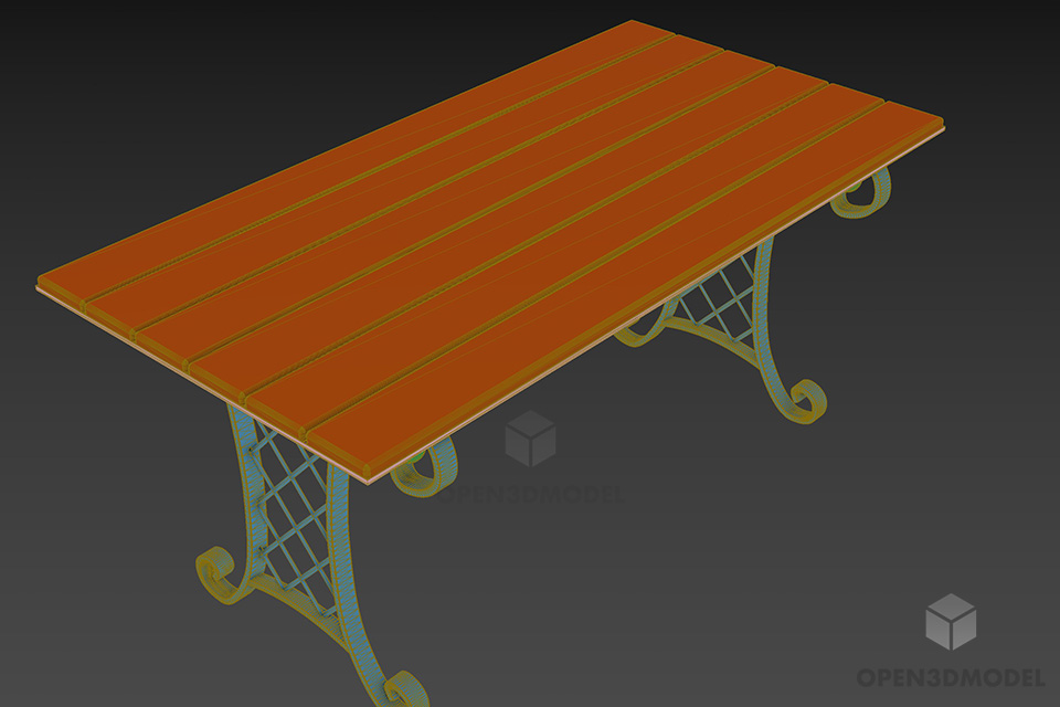 Classic Steel Bench With Wooden Top 3d model 2