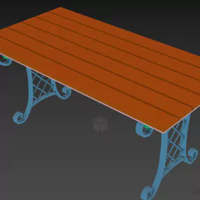 Classic Steel Bench With Wooden Top 3d model