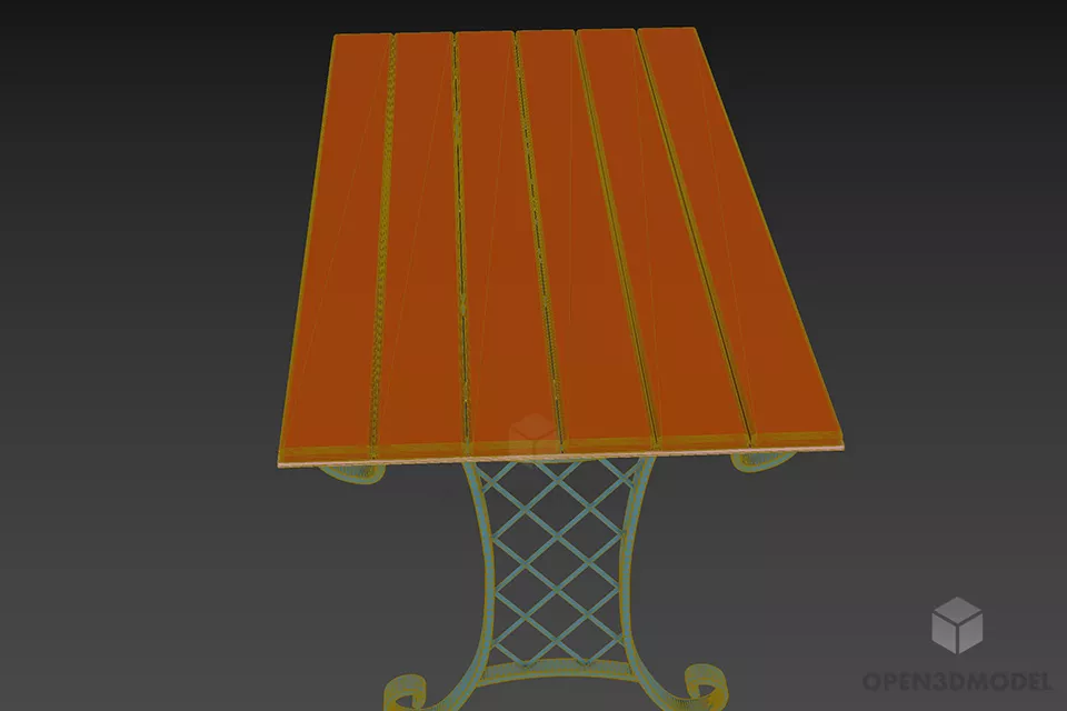 Classic Steel Bench With Wooden Top 3d model 3