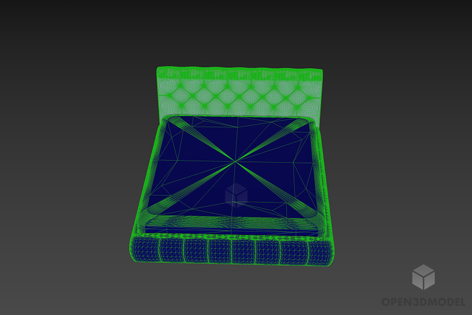 Bed With Tufted Panel 3d model 2