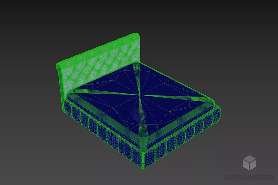 Bed With Tufted Panel 3d model 3