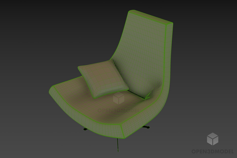 Lounge Armchair Leather Material Fixed Leg 3d model 2