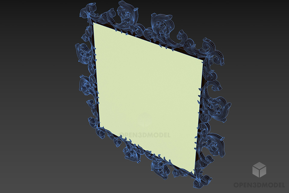Brass Carved Frame Mirror 3d model 2
