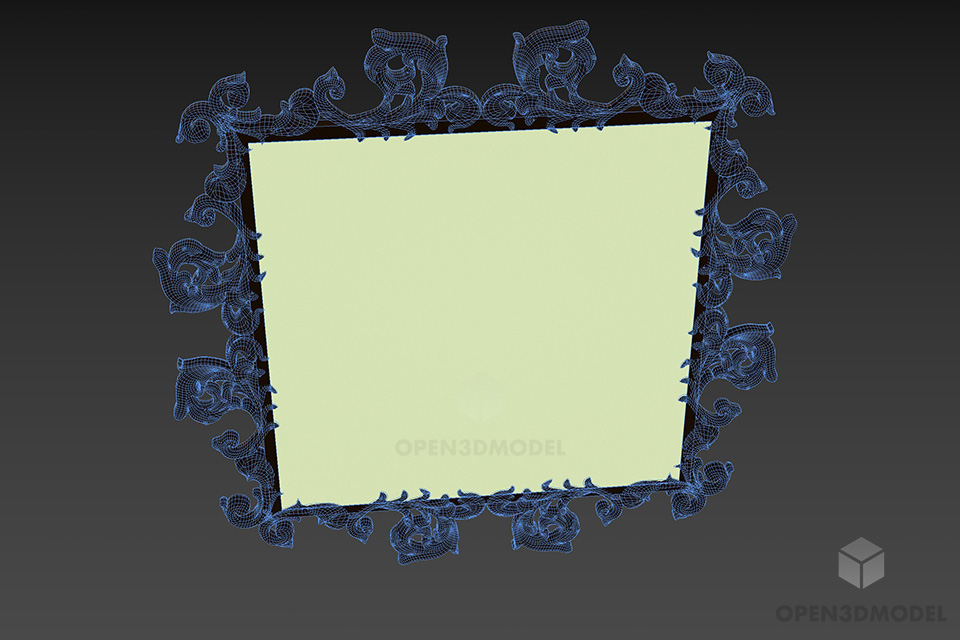 Brass Carved Frame Mirror 3d model 3