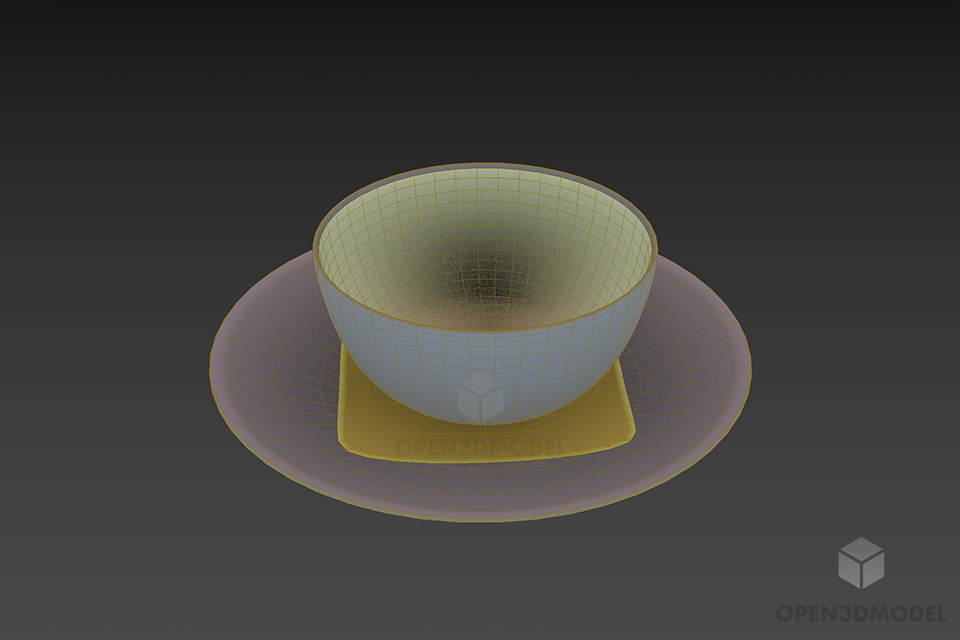 Asian Cup With Dish 3d model 3