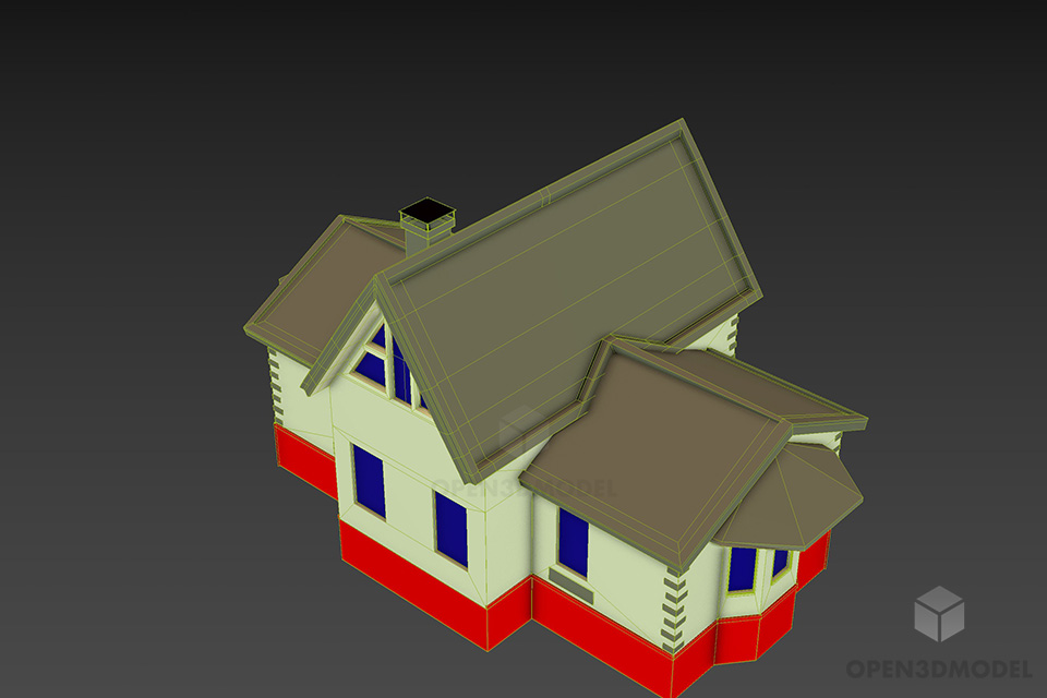 Roof House With Stair Front 3d model 2
