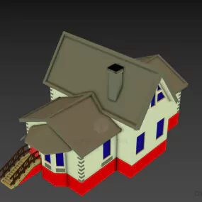 Roof House With Stair Front 3d model
