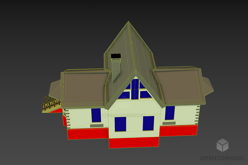 Roof House With Stair Front 3d model 3