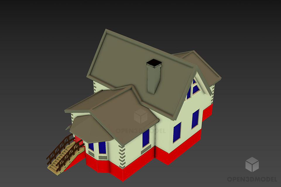 Roof House With Stair Front 3d model