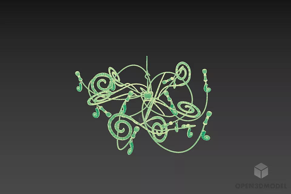 Brass Wire Ceiling Lamp 3d model 2