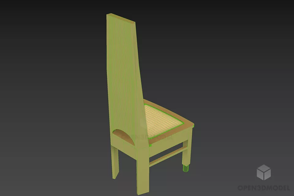 High Back Wood Chair Scandinavi Style 3d model 2