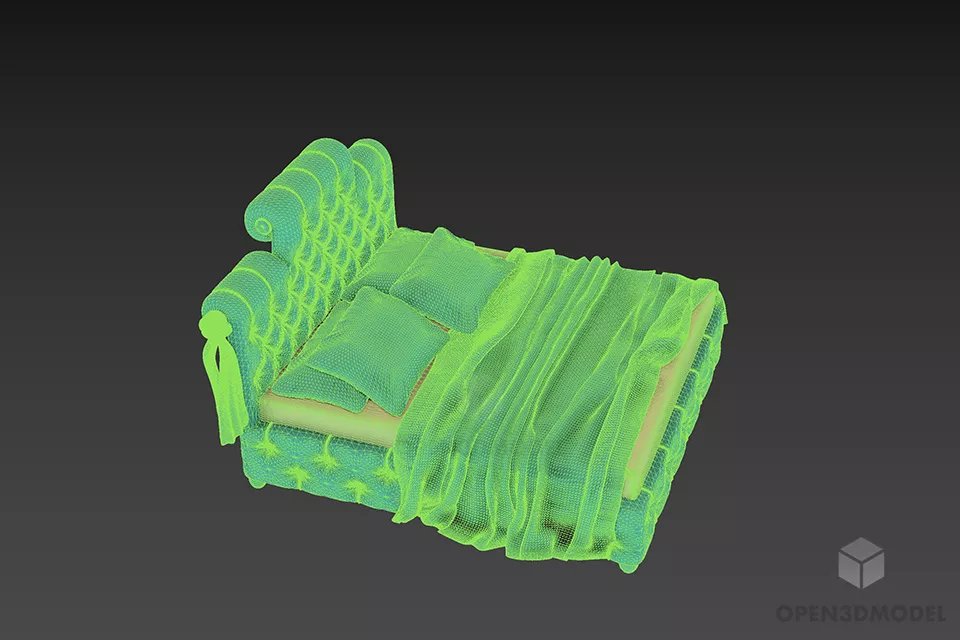 Upholstered Bed With Pink Blanket 3d model 2