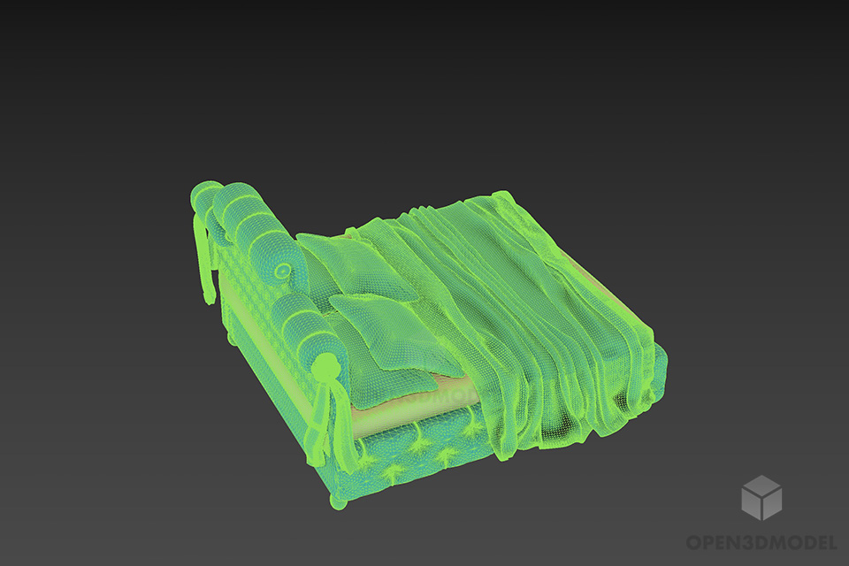 Upholstered Bed With Pink Blanket 3d model 3