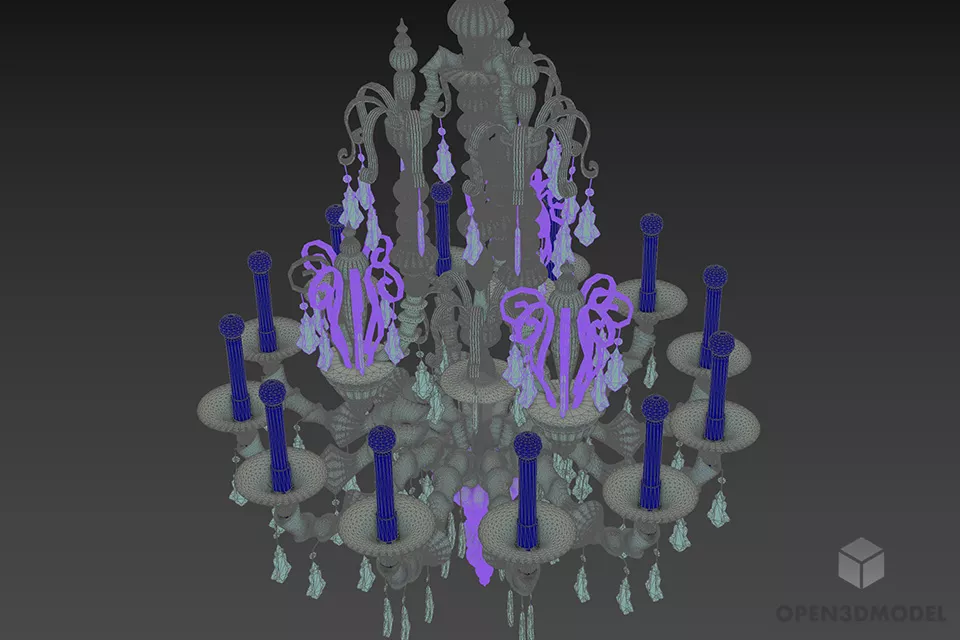 Antique Glass Chandelier Lamp 3d model 2