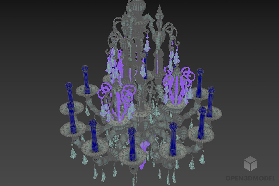 Antique Glass Chandelier Lamp 3d model 3