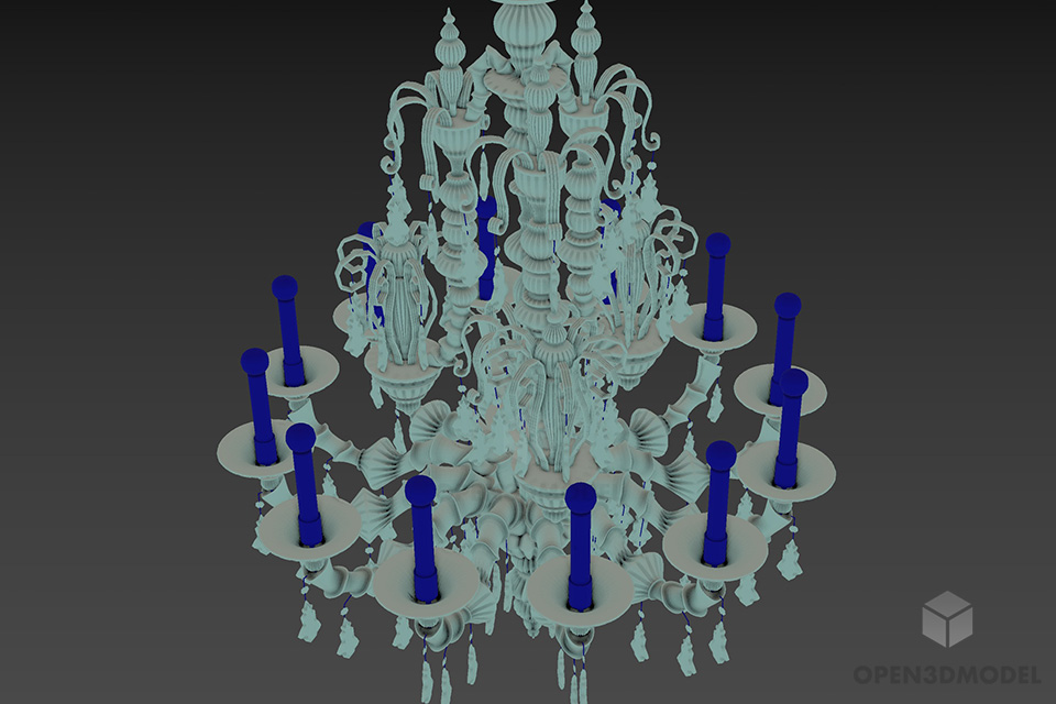 Antique Glass Chandelier Lamp 3d model