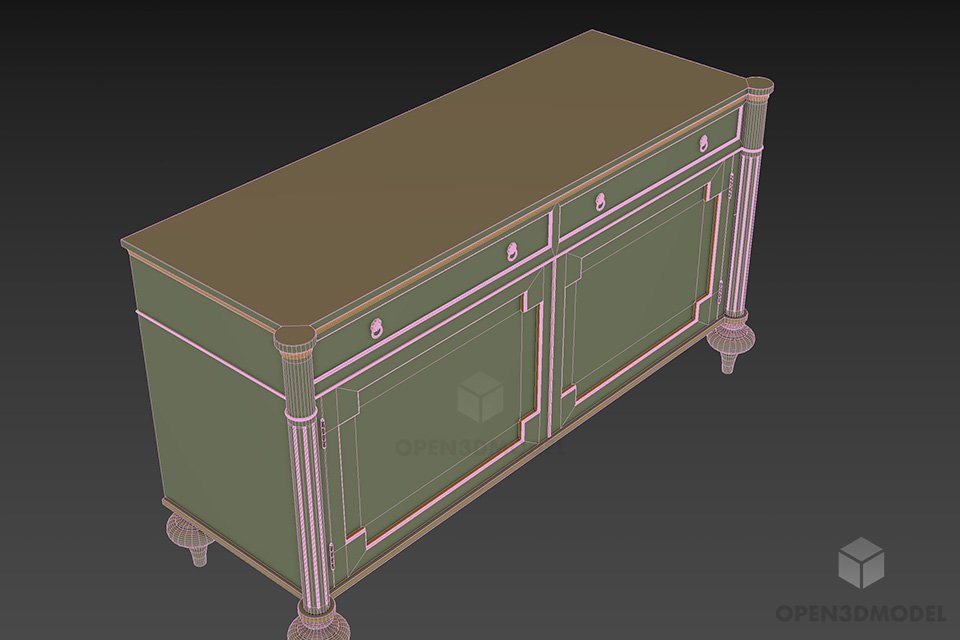 Walnut Locker Antique Furniture 3d model 2