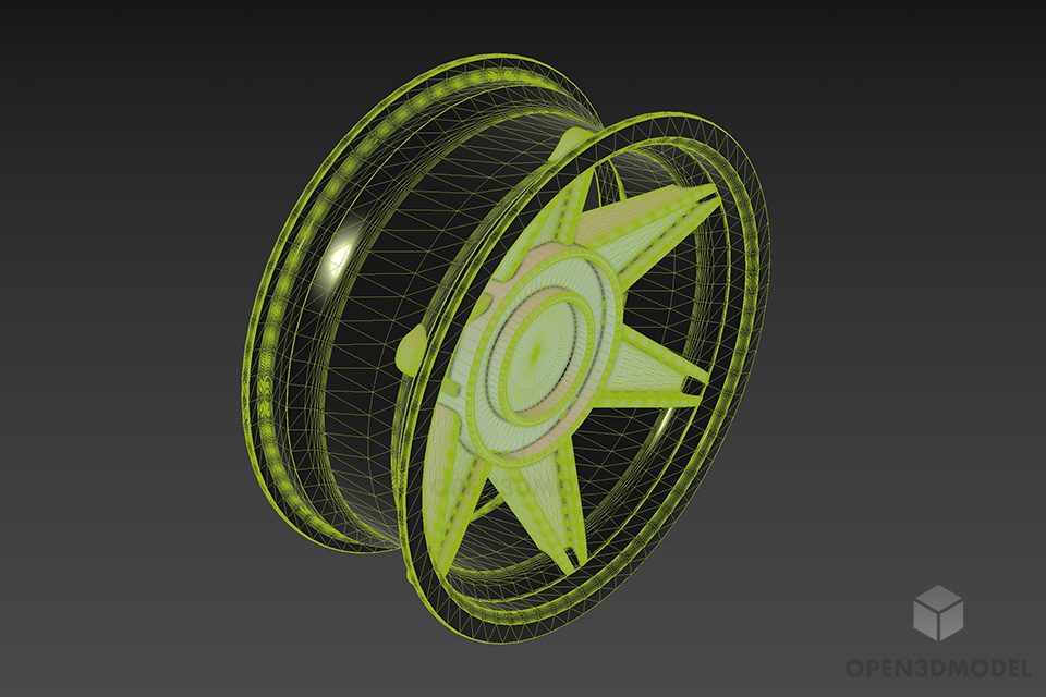 Car Rim Six Edges Star 3d model 2