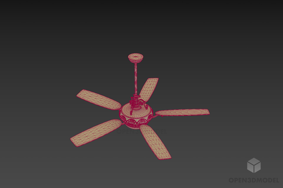 Ceiling Fan With Lamp Antique Brass Style 3d model 3