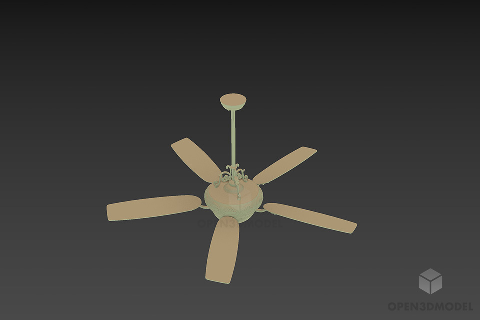 Ceiling Fan With Lamp Antique Brass Style 3d model
