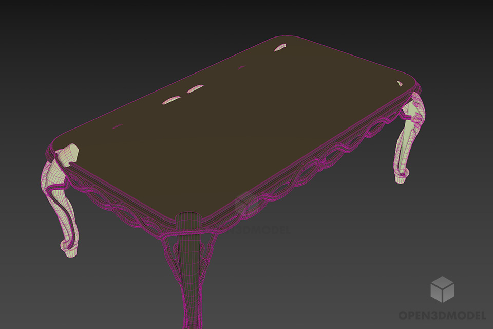 Antique Table Black With Silver Carved Legs 3d model 2