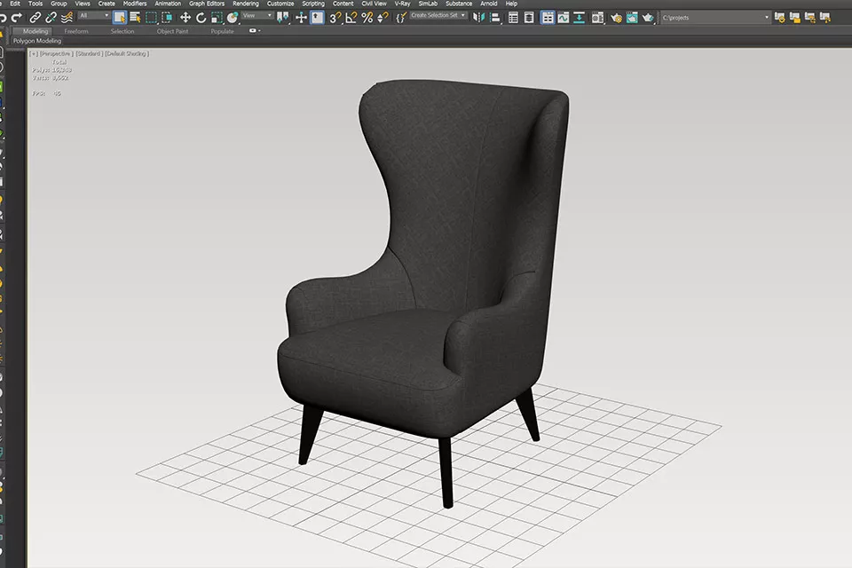 Modern Armchair Furniture, Textile Material 3d model 2