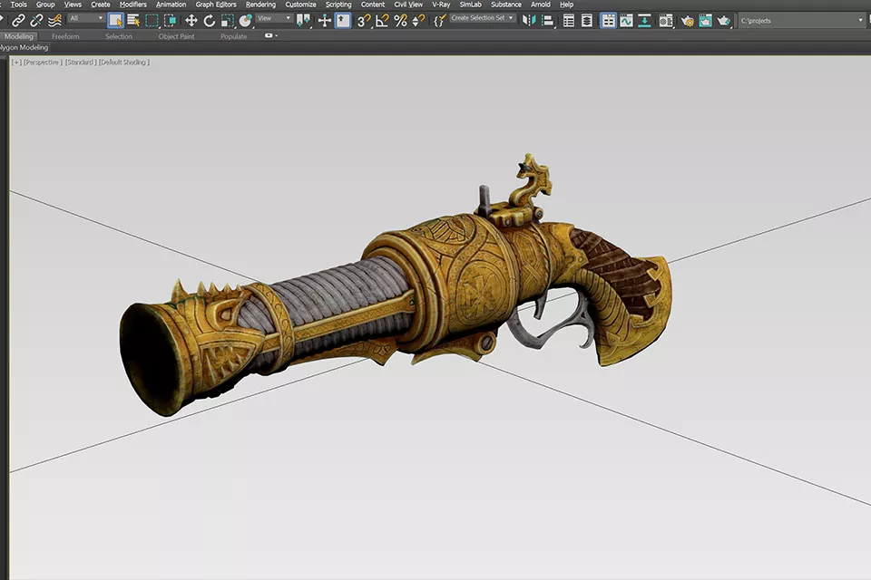Gaming Pistol, Carved Gun 3d model 2