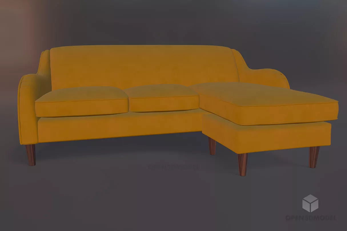 Corner Sofa , Plush Turmeric Velvet Free 3d Model - .Blend, .C4d, .Dae ...