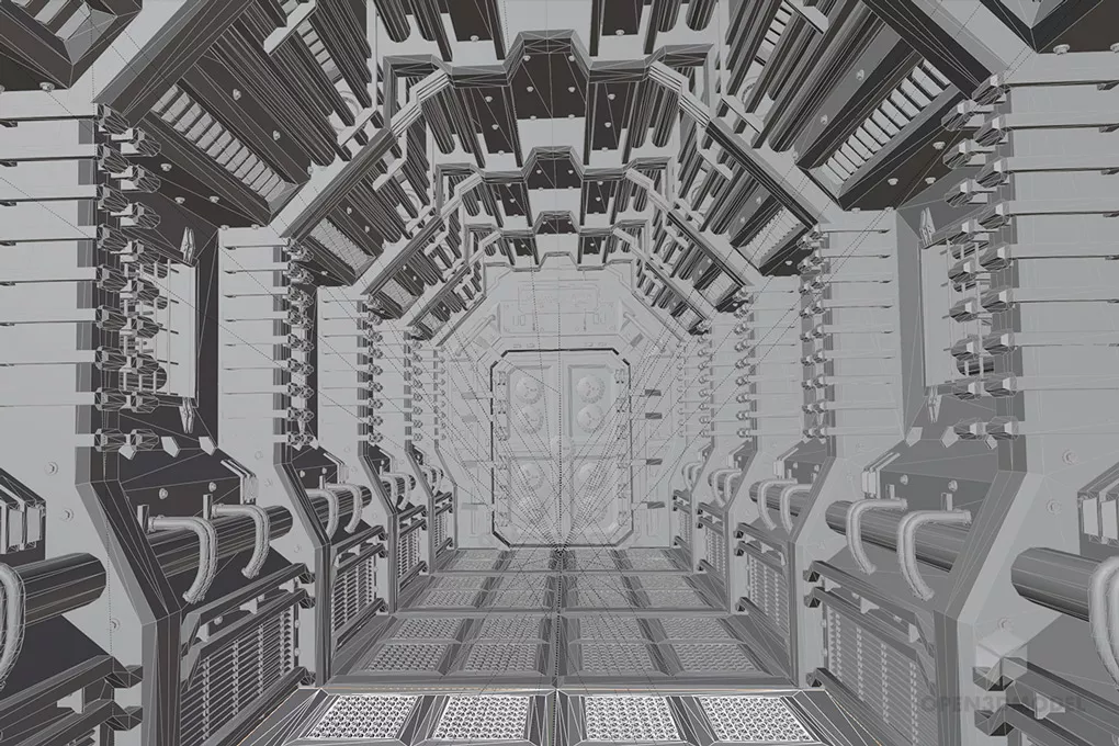 Futuristic Corridor On Space Station 3d model 2