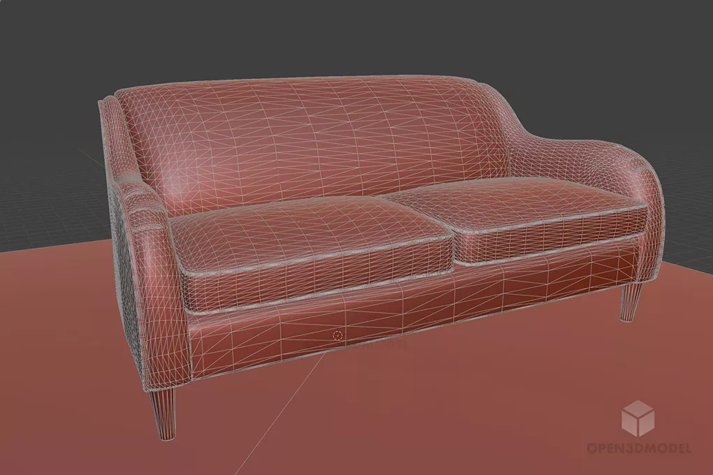 Two Seater Sofa, Teal Velvet Material 3d model 2