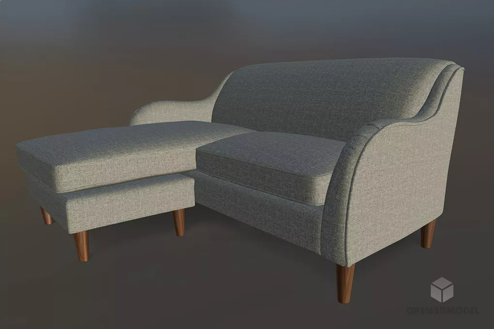 Sectional Sofa Three Seats With Cushions 3d model