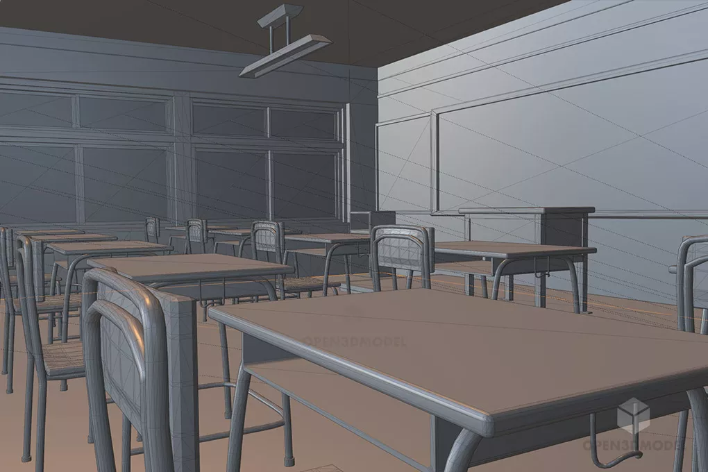 Japanese Classroom Interior 3d model 2