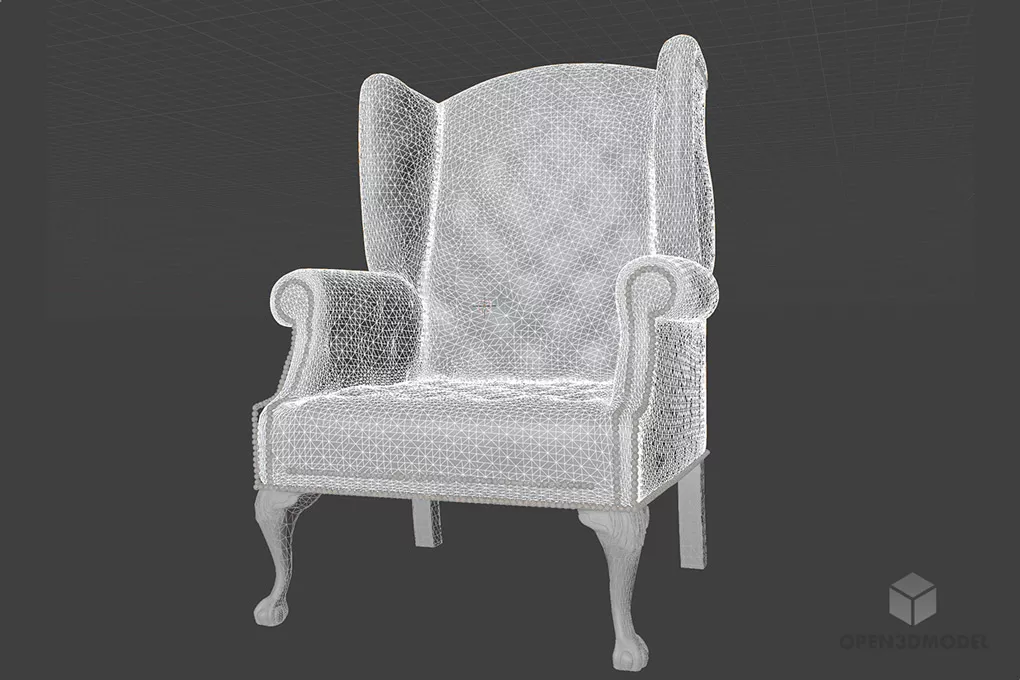 Old Tufted Armchair, Leather Chair 3d model 2