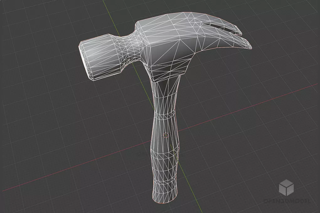 Steel Hammer, Wooden Handle 3d model 2