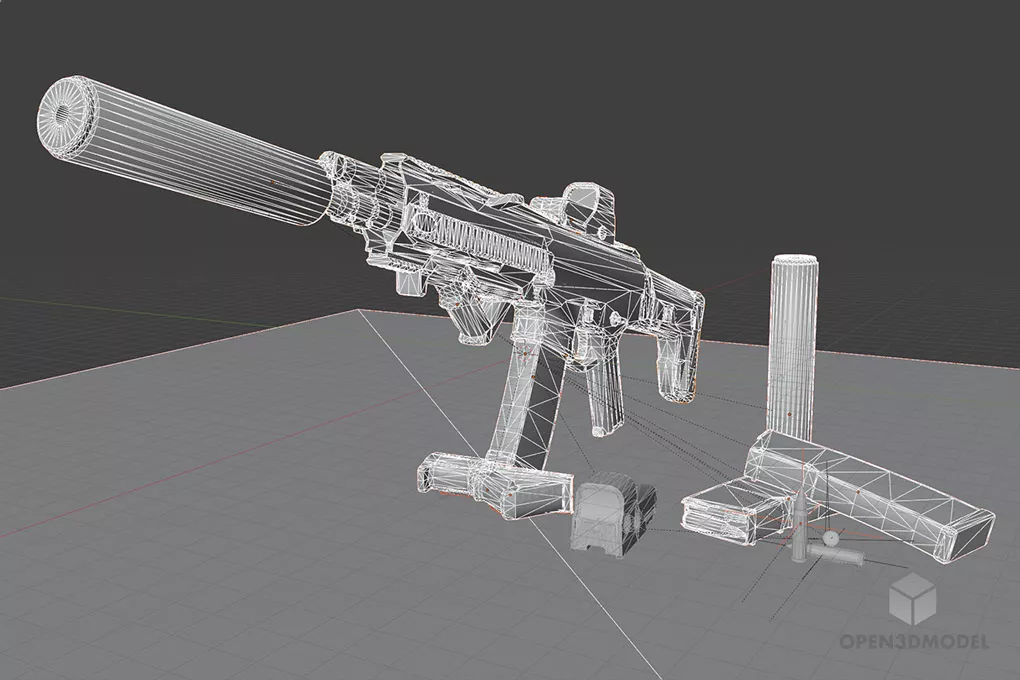 Combat Rifle Gun With Accessories 3d model 2