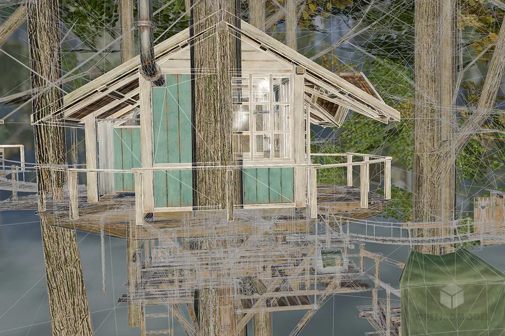 Wood House On Tree In Jungle 3d model 2