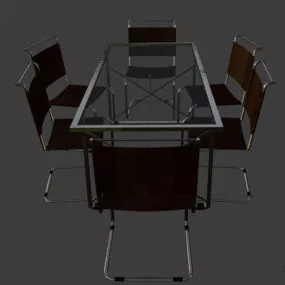 Modern Dining Table Glass With Cantilever Chair 3d model