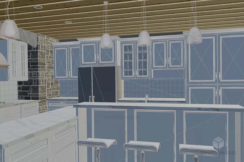 Kitchen Cabinet System With Marble Counter 3d model 2