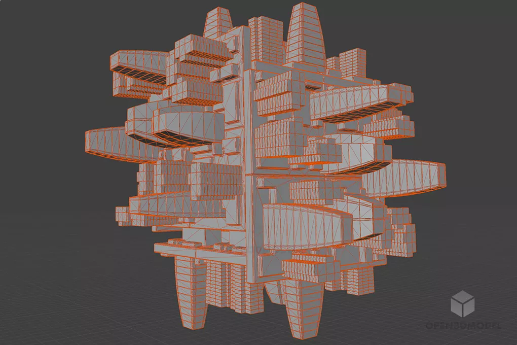 Scifi Dark City Building 3d model 2
