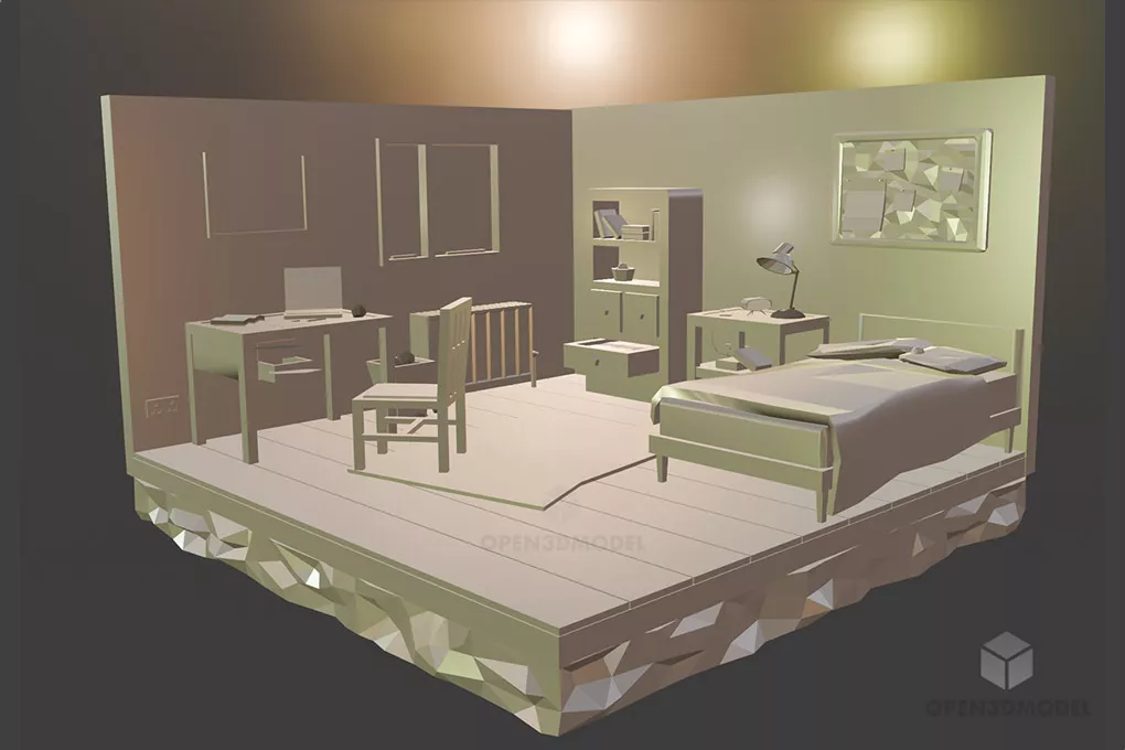 Low Poly Room With Furniture Free 3d Model - .Blend, .C4d, .Dae, .Fbx ...