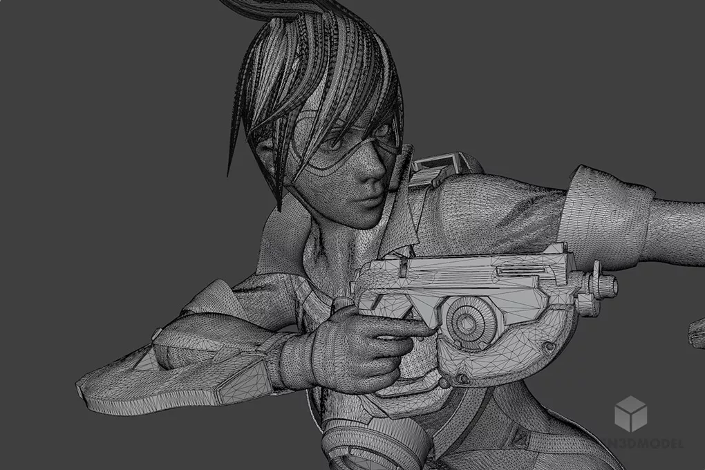Running Warrior Girl Character With Gun 3d model 2