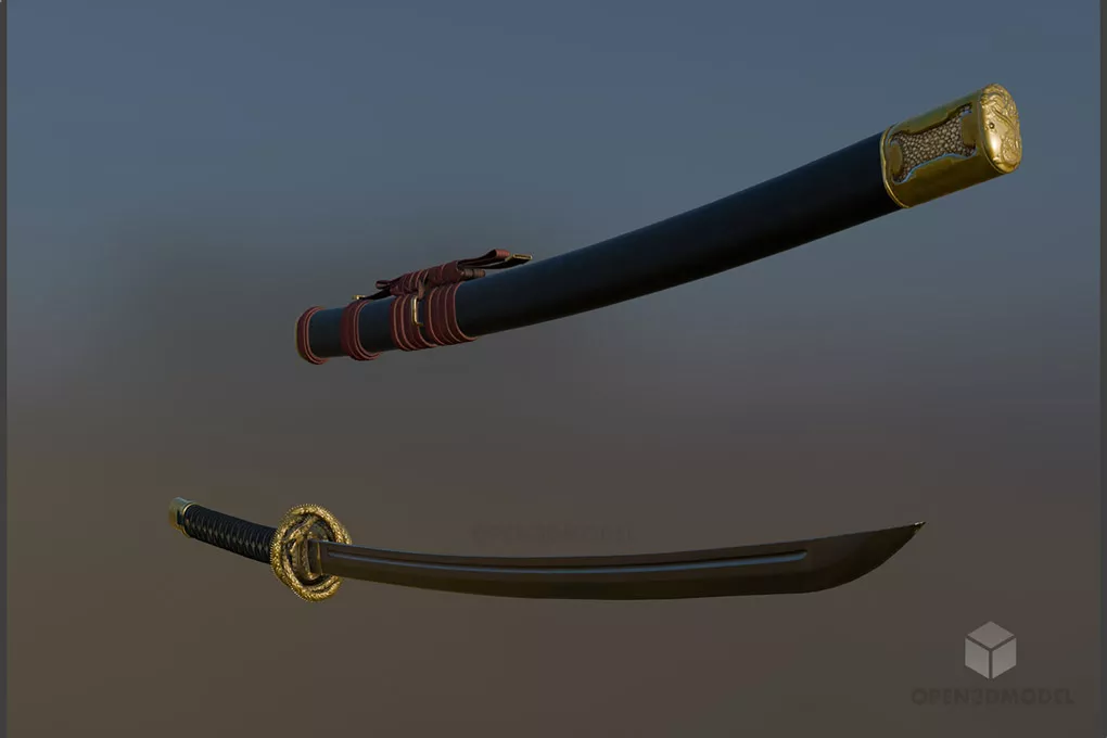 Gold Sword Carved Handle 3d model