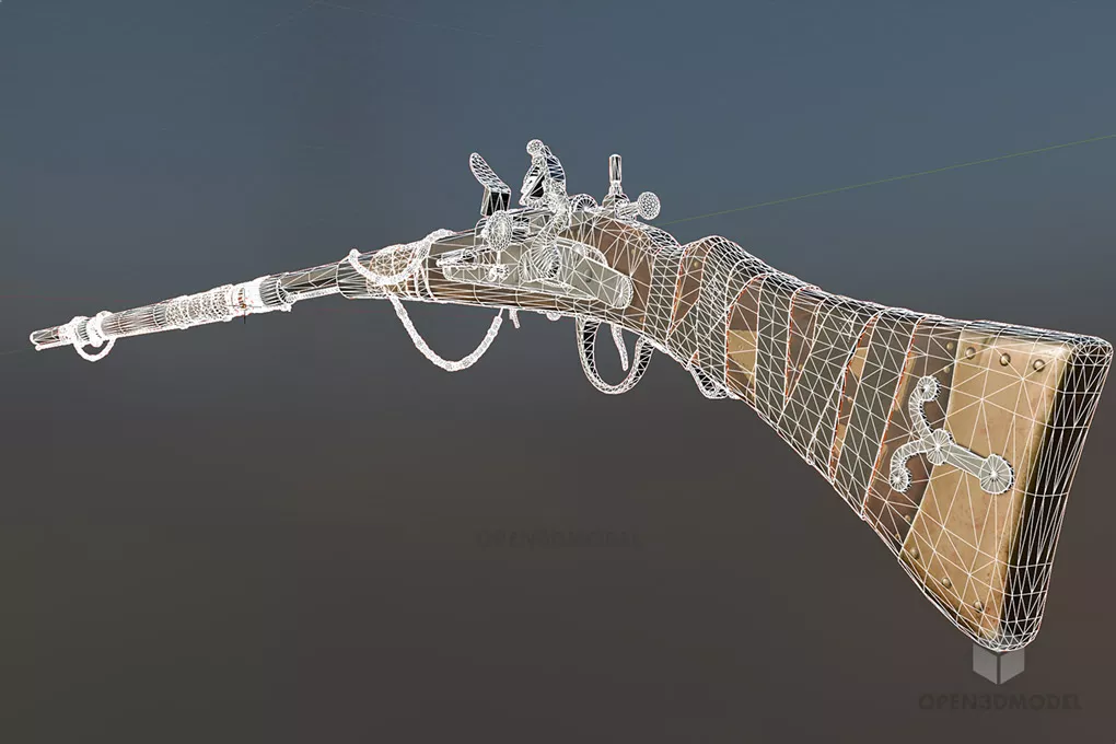 Weapon Flintlock Rifle Gun 3d model 2