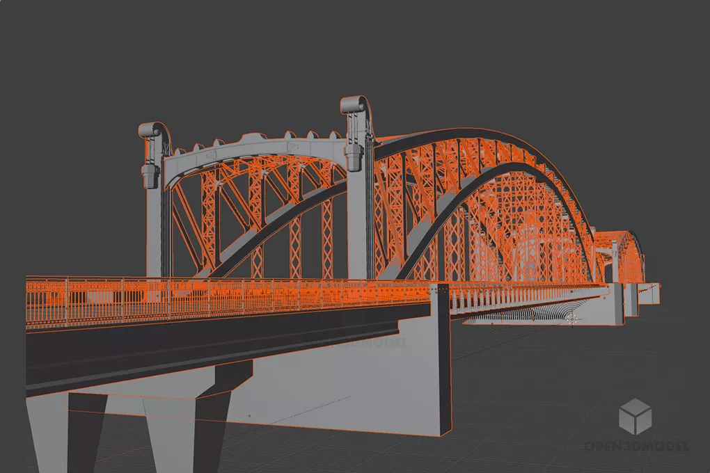 Vintage Bridge Building 3d model 2