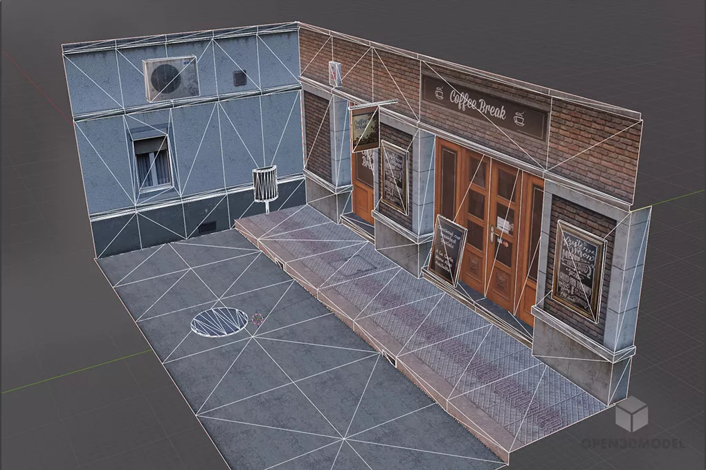 Lowpoly Shop Building Facade 3d model 2