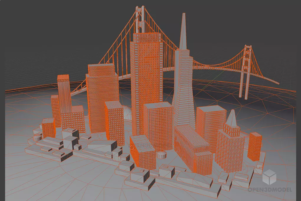 San Francisco City Building With Bridge 3d model 2