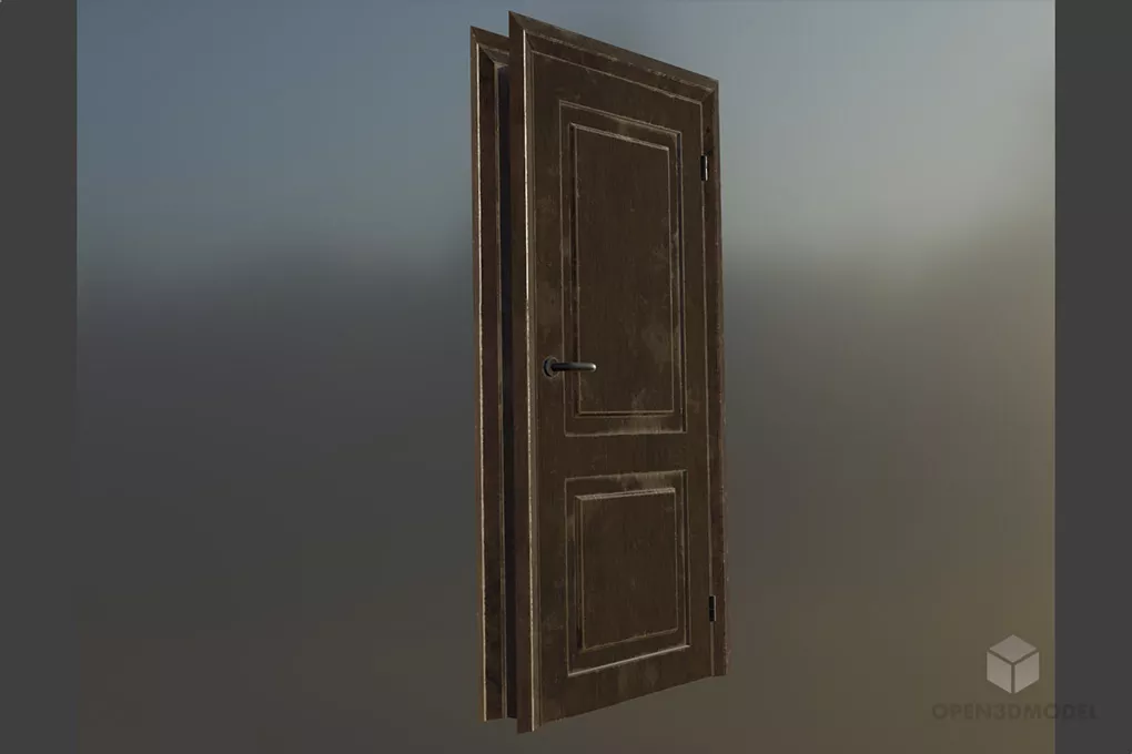 Antique Glass Door System With Carved Frame 3d model
