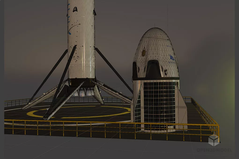 Rocket Falcon 9, Spacex Dragon Spaceship Free 3d Model - .Blend, .C4d ...